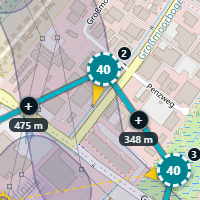 Nahaufnahme eines Wegpunkts mit dem gelben Griff für die Kameraausrichtung