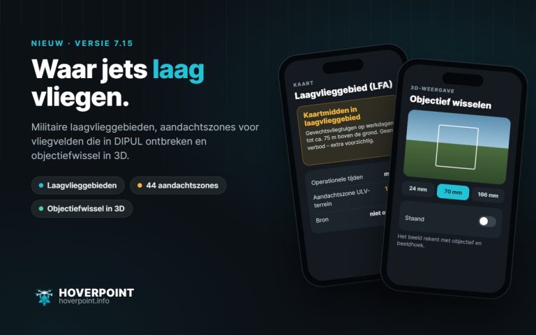 Hoverpoint 7.15: melding laagvlieggebied en objectiefwissel in 3D