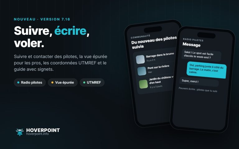 Hoverpoint 7.16 : nouveautés des pilotes suivis et radio pilotes