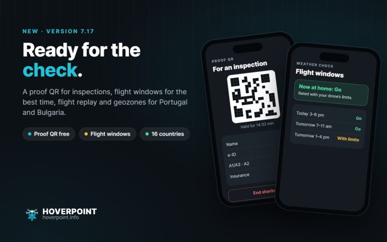 Hoverpoint 7.17: proof QR for inspections and flight windows in the weather check