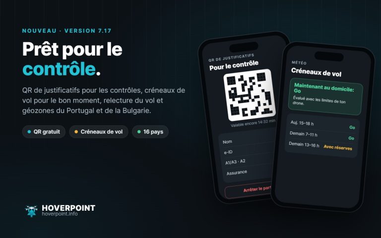 Hoverpoint 7.17 : QR de justificatifs et créneaux de vol dans la météo
