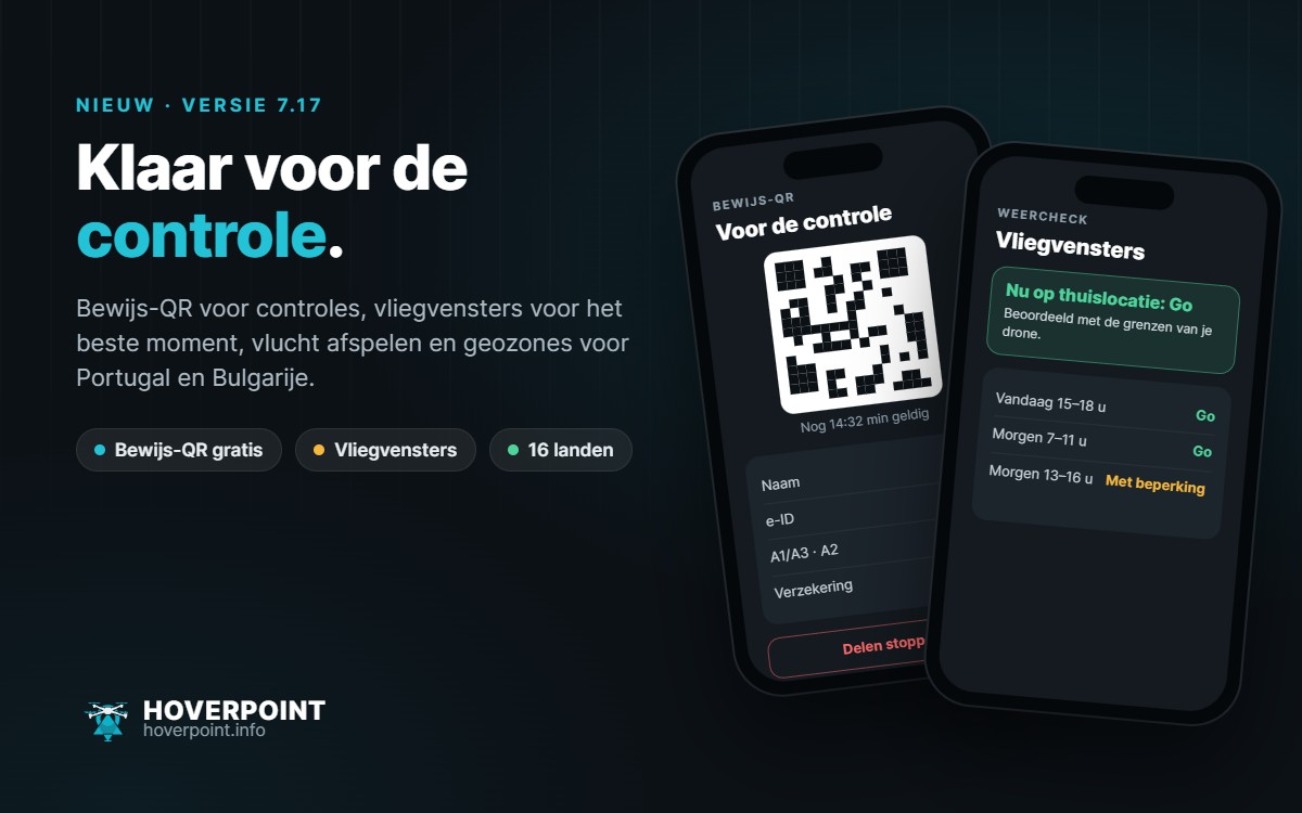 Hoverpoint 7.17: bewijs-QR voor controles en vliegvensters in de weercheck