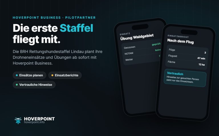 Die erste Staffel fliegt mit. – Die BRH Rettungshundestaffel Lindau plant ihre Drohneneinsätze und Übungen ab sofort mit Hoverpoint Business.