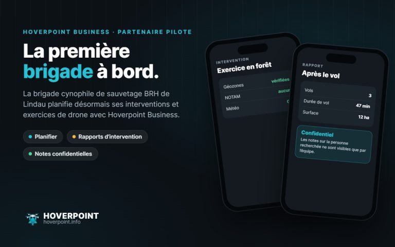 La première brigade à bord. – La brigade cynophile de sauvetage BRH de Lindau planifie désormais ses interventions et exercices de drone avec Hoverpoint Business.