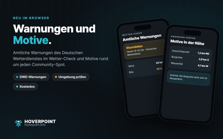 Warnungen und Motive. – Amtliche Warnungen des Deutschen Wetterdienstes im Wetter-Check und Motive rund um jeden Community-Spot.