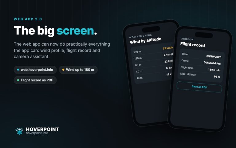 The big screen. – The web app can now do practically everything the app can: wind profile, flight record and camera assistant.