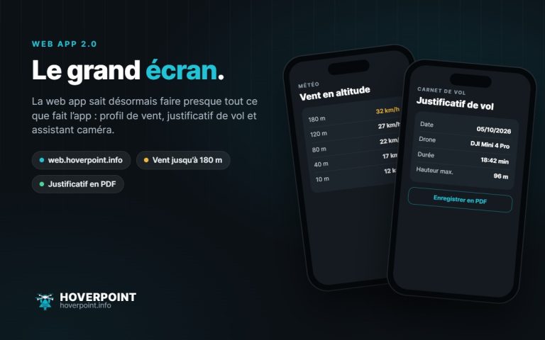 Le grand écran. – La web app sait désormais faire presque tout ce que fait l’app : profil de vent, justificatif de vol et assistant caméra.
